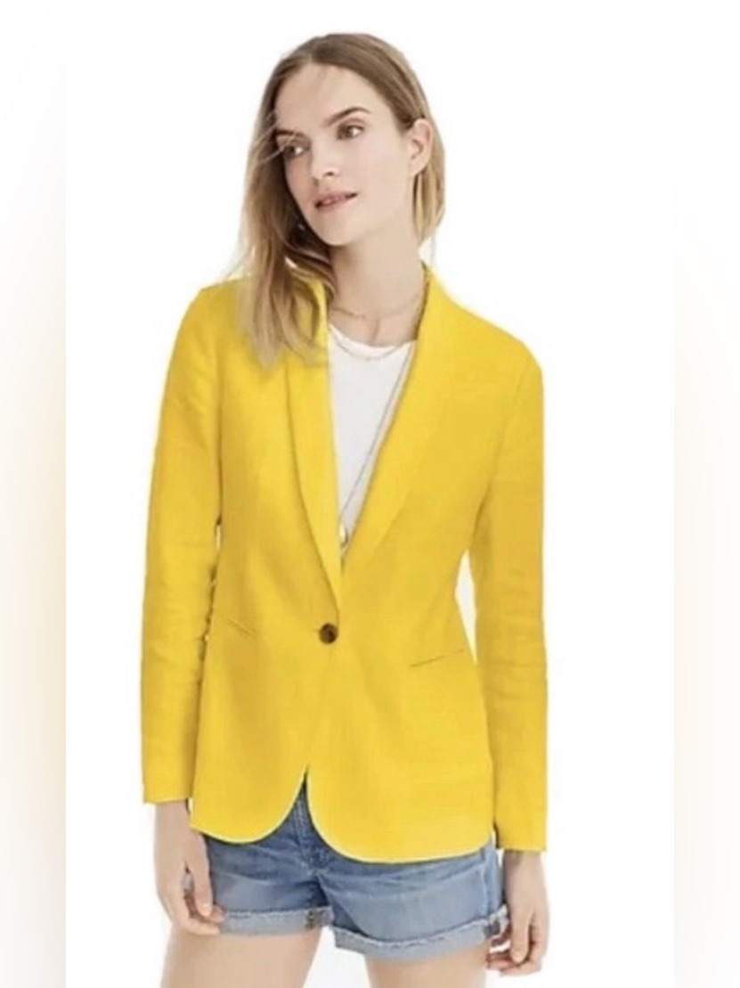J. Crew Bright Yellow Single-Button Blazer Size 6 Linen Blend